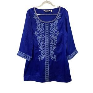 Soft Surroundings Safiya Royal Blue Embroidered Tunic Top Sz S Boho Artsy